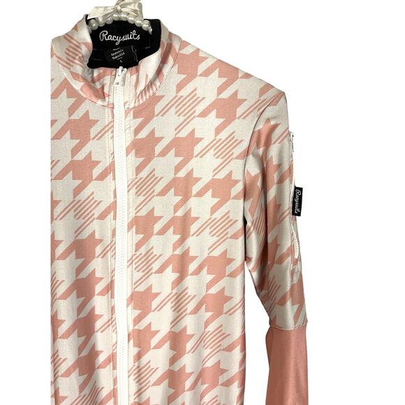 Racysuits Women's 1 Piece Ski Racing Suit in Pink/White Houndstooth Size S - Picture 6 of 9